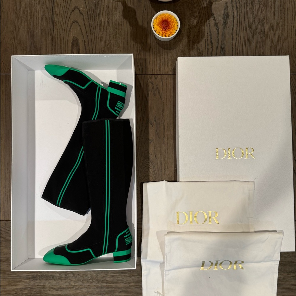 Brand New Christian Dior Neoprene Colorblock Pattern Boots